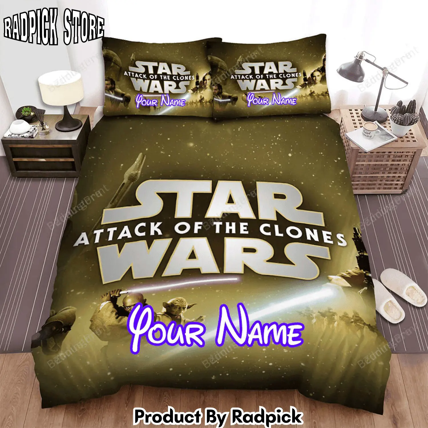 Radpick star wars episode ii attack of the clones light yellow movie poster bed sheets duvet cover personalized name bedding sets rp3271968